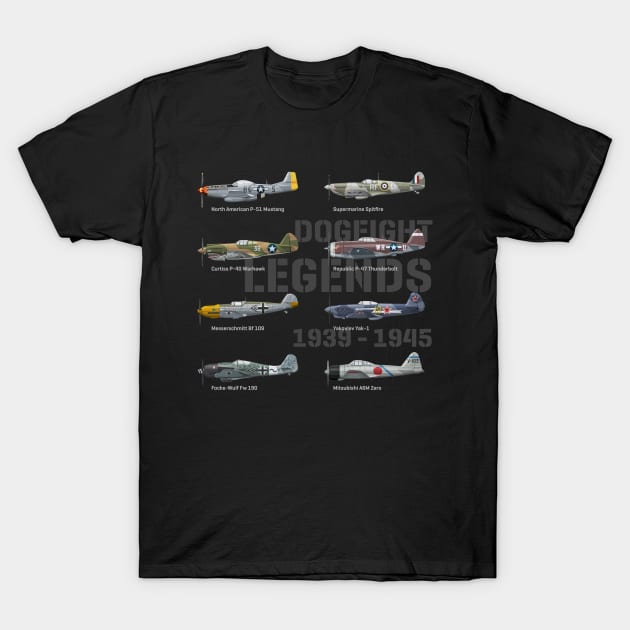 Fighterplanes of world war 2 dogfight legends warbirds T-Shirt by Vae Victis